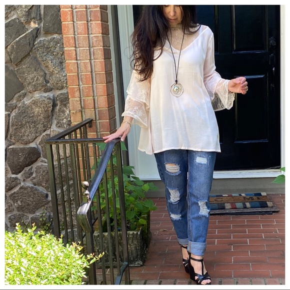 BOHO GYPSY CHIC LACE DETAIL BELL TOP - Picture 3 of 13